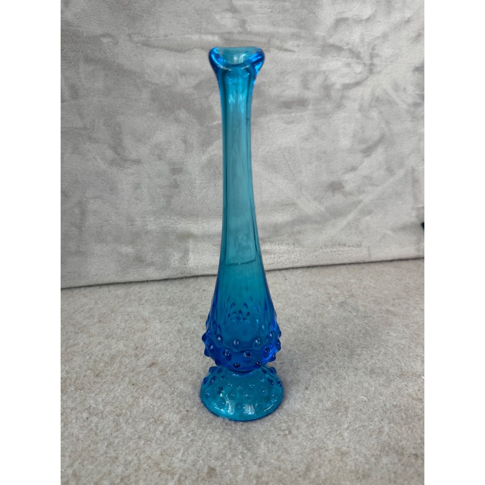 Fenton Blue Hobnail Glass Bud Vase Vintage Mid Century Modern 9.75 Inch